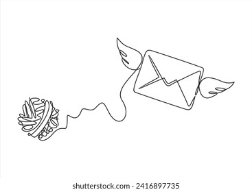 Ein Papierumschlag. Schwarz-Weiß-Monochrom-Einzelzeilenkunst. E-Mail-Briefpost Briefsendung Skizze Skizze Skizze Zeichnung senden