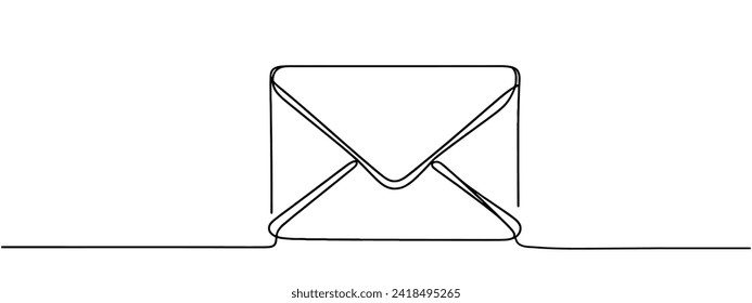 One line paper envelope. Black and white monochrome continuous single line art. Email message post letter send illustration sketch outline drawing