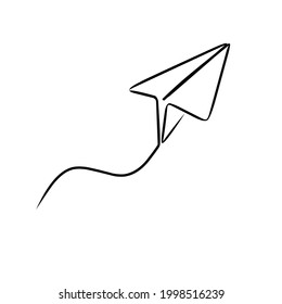 One line paper plane. Abstract flying airplane background. Continuous outline drawing origami aircraft. Vector isolated travel sign stock illustration...
