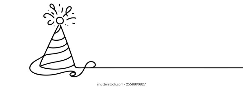 One line party or birthday hat. Happy Birthday, Vector continuous outline isolated illustration for birthday