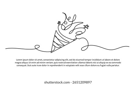 One line of party popper. Abstract minimal continuous line.