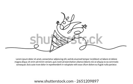 One line of party popper. Abstract minimal continuous line.