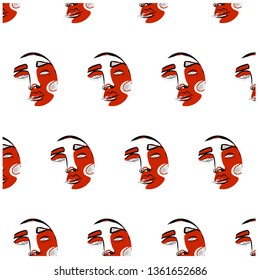 One line pattern with portraits in modern abstract style. Contemporary background. Hand drawn graphic doodle vector illustration. Black and white art. 