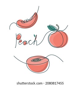 Diseño de melocotón de una línea. Ilustración vectorial de estilo minimalista dibujada a mano aislada en fondo blanco.