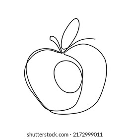 One line peach vector illustration. Minimalist line art peach drawing design with leaf.