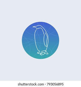 One line penguin logo. Minimalistic illustartion on blue background