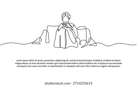 Una línea de una persona es relajarse mientras bebe. Línea Abstractas mínima aislada sobre fondo blanco.