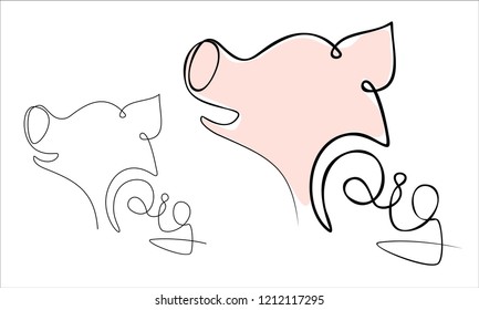 
One line pig design. Hand drawn minimalism style vector illustration.