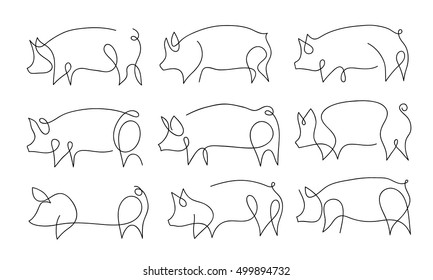 One line pig design silhouette.Hand drawn minimalism style vector illustration