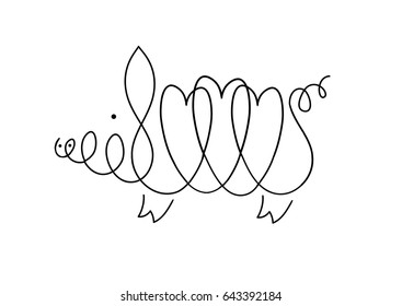 One line pig design silhouette.Hand drawn minimalism style vector illustration