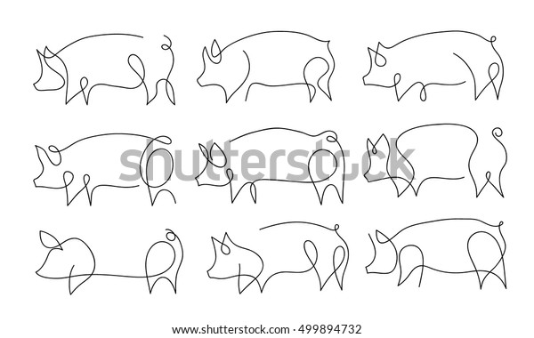 1行の豚のデザインシルエット 手描きのミニマリズムスタイルベクターイラスト のベクター画像素材 ロイヤリティフリー