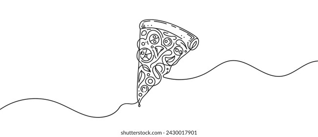 One line of pizza. Modern continuous line design with pizza logo. one line pizza slice vector illustration