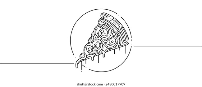One line of pizza. Modern continuous line design with pizza logo. one line pizza slice vector illustration