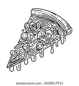 One line of pizza. Modern continuous line design with pizza logo. one line pizza slice vector illustration