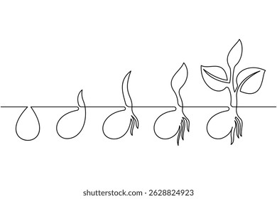 One line plant growth icon linear style illustration and minimalist vector

