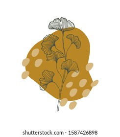 One line plants, creative freehand composition in contemporary abstract style with colorful geometric elements. Tempura design for print, card, poster