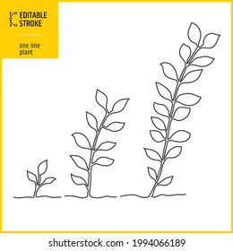 One line plants. Editable stroke style. Elegant continuous line drawing. Concept of growing and love earth.