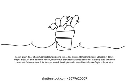Una línea de plantas en una maceta. Abstractas línea continua mínima.