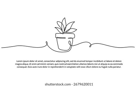 Una línea de plantas en una maceta. Abstractas línea continua mínima.