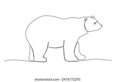One line polar bear, sketch. Outline monochrome vector illustration of forest animal isolated on white background
