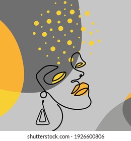 One line portrait of a girl with an earring. Graphic abstract image. Contemporary art for prints and banners.