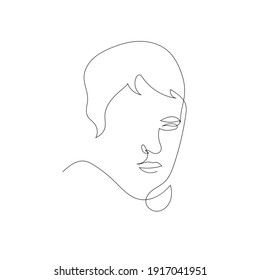 One line portrait. Hand drawn abstract face.  Minimal art. Trendy style. 
