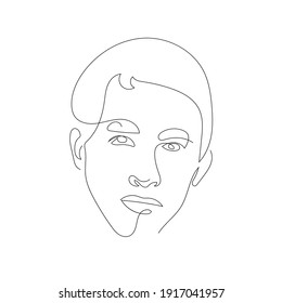 One Line Portrait. Hand Drawn Abstract Face.  Minimal Art. Trendy Style. 