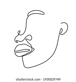 One line portrait. Hand drawn abstract face.  Minimal art. Trendy style. 