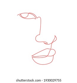 One line portrait. Hand drawn abstract face.  Minimal art. Trendy style. 