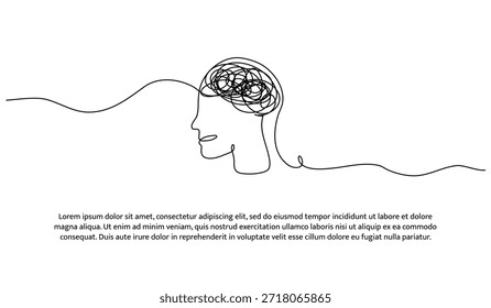 Uma linha de pessoa com problema mental psicológico. Linha contínua mínima abstrata isolada sobre fundo branco.