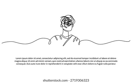 Una línea de problema mental psicológico de la persona. Línea Abstractas mínima aislada sobre fondo blanco.