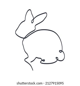 Ein Kaninchen entwirft Silhouette auf weißem Hintergrund. Handgezeichnete minimalistische Vektorgrafik.