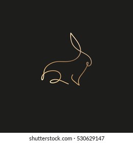 One line rabbit design silhouette. Logo design. Hand drawn minimalism style vector illustration.