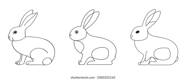 one line rabbit drawing. continuous line hare art