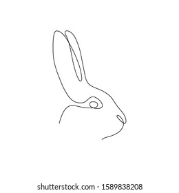 One line rabbit head design silhouette. Logo design. Hand drawn minimalism style vector illustration.