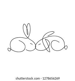 one line rabbits vector