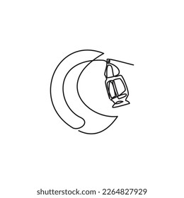 Eine Linie Ramadan ikonisch. Einfache Linienzeichnung der traditionellen Laterne und des auf den Halbmond aufgestellten Logos. Vektorgrafik von Laterne und Halbmond für Symbol, Symbol, Logo ramadan, eid, hajj, umrah. 