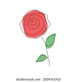 One line Red Rose with leaf vector art