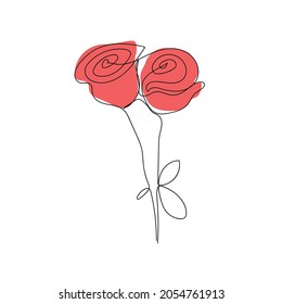 One line Red Roses Minimalist line art