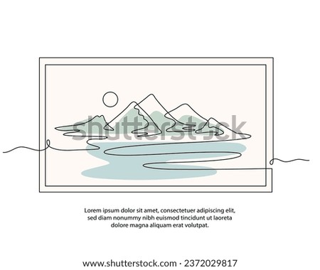 One line river view poster drawing with a beautiful frame. Abstract minimal continuous line wall decor.