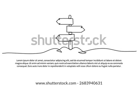 One line of road direction sign arrows. Abstract minimal continuous line.