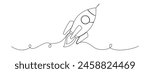 One line rocket. Spaceship icon isolated illustration. Startup outline vector symbol. Single line drawing.