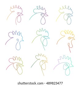 One line rooster design silhouette.Hand drawn minimalism style vector illustration