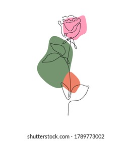 One line rose flower. Creative artwork flower silhouette. Hand drawn minimalism style vector illustration.