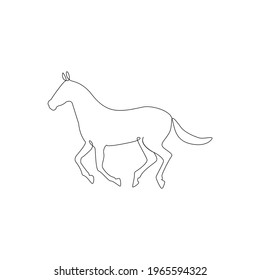 One Line Running Horse Minimalist Icon. Line drawing tattoo. Free single line drawing of running horse. Farm animals one line hand drawing, Horse is walking continuous art print, Vector Illustration