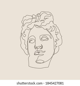 One line Sculpture of Apollo in a minimalistic trendy Style. Vector Illustration of the Greek God for Prints on t-Shirts, Posters, Postcards, Tattoos and more.