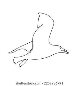 One line seagull drawind. Hand drawn minimalism style vector illustration. Outline gull flies silhouette.
