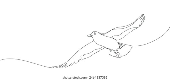 Una línea de gaviota dibujado a mano ilustración. Vuelo de aves. Ilustración de línea continua de estilo minimalista dibujado a mano. Hermosos Elementos de diseño de vida marina.