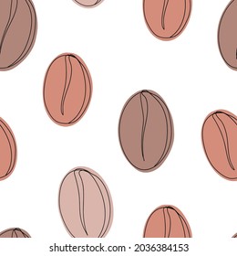 One line seamless coffee beans texture vector illustration. 
