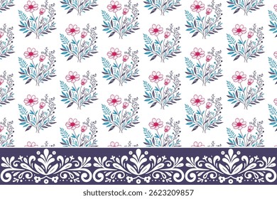 one line seamless design. border embroidery sketch. floral repeat texture. hand drawn textile pattern. outline botanical artwork. modern minimal petals

